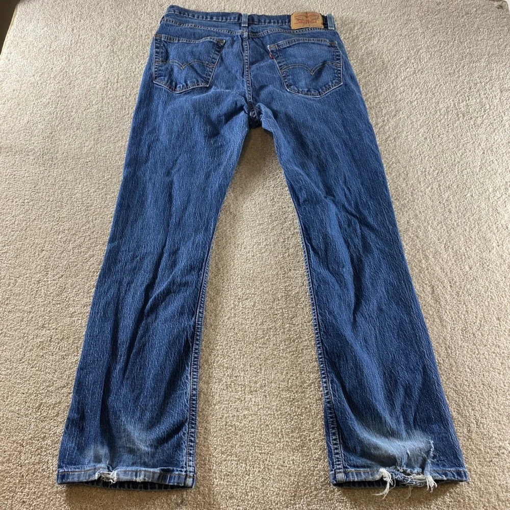 Levi's 514 Straight Fit Jeans Mens 34x32 Blue Distressed Denim‎ Western
